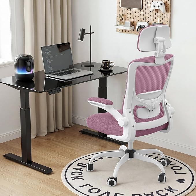 Ergonomic Office Chair, High Back Mesh Desk Chair with Adjustable Lumbar Support & Headrest, Flip-up Armrest, Computer Task Chairs for Home and Executive Office (W-Purple)