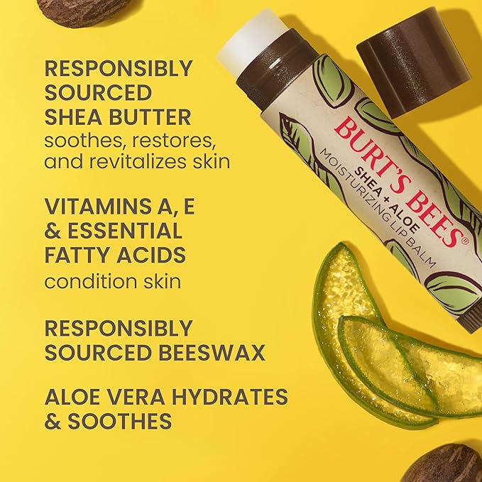Burt's Bees Easter Basket Stuffers, Lip Balm, Beeswax, Strawberry, Coconut and Pear, and Vanilla Bean Pack, With Responsibly Sourced Beeswax, Tint-Free, Natural Lip Treatment, 4 Tubes, 0.15 oz.