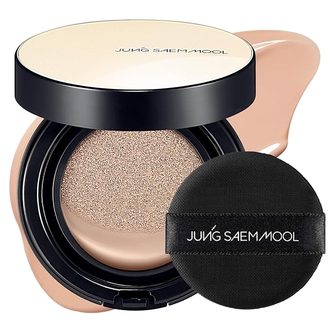 JUNG SAEM MOOL Essential Skin Nuder Cushion | Natural Finish, Buildable Coverage Cushion Foundation by Korean Makeup Artist (Refill Not Included, 0.49 Fl Oz), 22C Petal Light