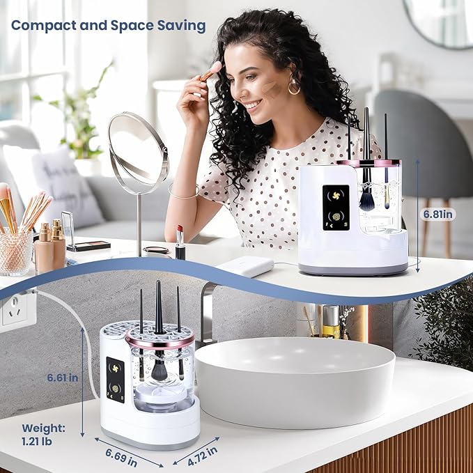 3-in-1 Electric Makeup Brush Cleaner Machine With Drying Function, Detachable Automatic Cleaner Brushes Cleaner Tool, Cosmetic Make Up Brush Machine for All Size Beauty Makeup Brush Set (White)