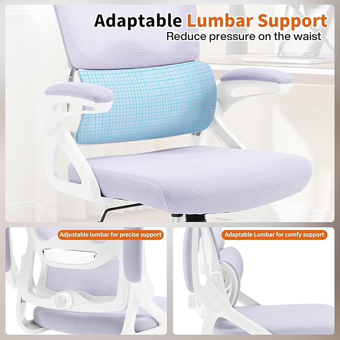 Ergonomic Office Chair,Mesh Office Chair with Lumbar Support,Mid Back Desk Chair with Flip-up Arms,400 lbs Comfy Computer Chair for Home Office