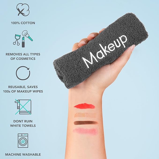 Arkwright Makeup Remover Fingertip Towels Bulk - 100% Cotton Face Towels, Soft Reusable Washcloths, Gentle Facial Cleansing for Waterproof Makeup, 11 x 17, Grey (Case of 144)