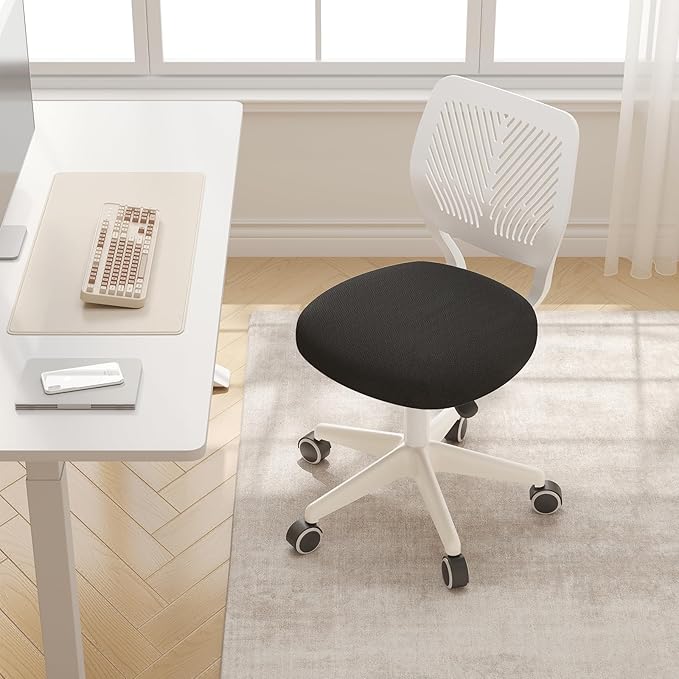 Armless Desk Chair, Height Adjustable Swivel Office Rolling Task Chairs with Soft Mesh Padded Cushion, Ergonomic Small Study Computer Chair for Girls Boys Teens (Black White, 4PCS)
