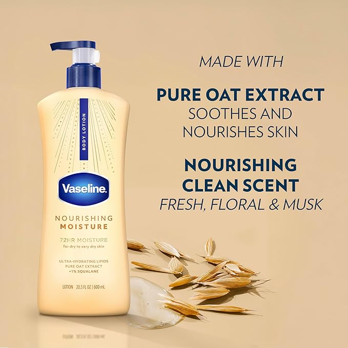 Vaseline Intensive Care Nourishing Moisture Body Lotion 3 Pk Made with Ultra-Hydrating Lipids + Pure Oat Extract for Dry Skin, for Nourished, Healthy-Looking Skin 20.3 oz