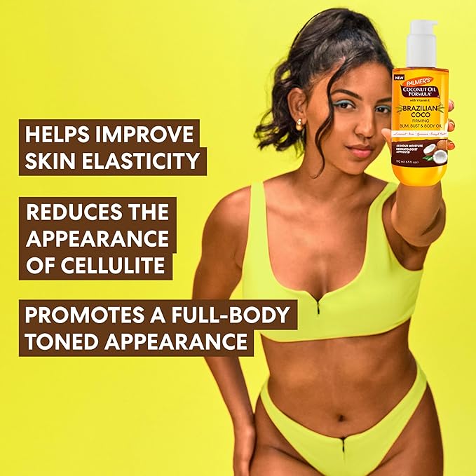 Palmer's Coconut Oil Formula Brazilian Coco Firming Body Oil with Vitamin E, 6.5 Fl Oz, Helps with Skin Tightening & Firming of Bum, Bust & Belly, Provides 48Hr Moisture, Dermatologist Approved