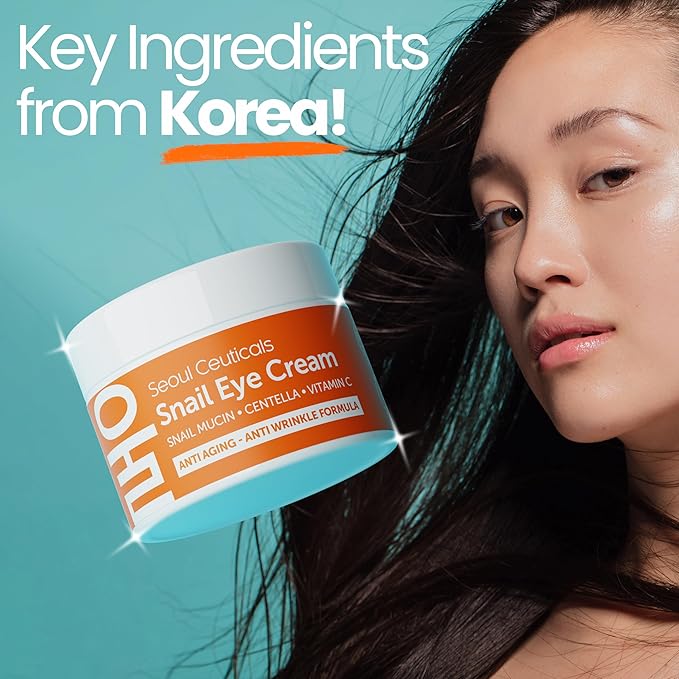 SeoulCeuticals Korean Snail Mucin Eye Cream - 97.5% Snail Filtrate K Beauty Anti Aging Under Eye Anti Wrinkle Eye Treatment Cream 0.5oz (Pack of 2)
