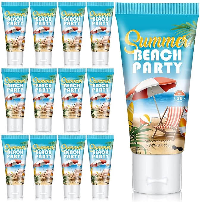 12 Pcs Mini Sunscreen Bulk for Summer Travel Size Spf 30 Water Resistant Sunscreen Lotion Bulk for Thank You Gifts Hawaiian Wedding Bridal Party Favors for Pool Wedding(Beach Party)