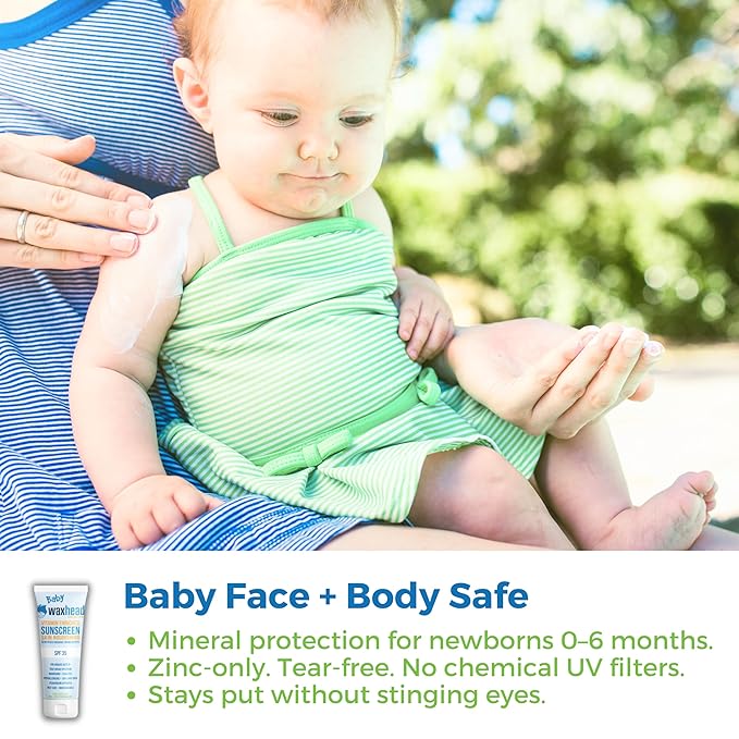Waxhead Baby Sunscreen SPF 35, 25% Non-Nano Zinc Oxide Mineral Sunscreen for Babies, Infants & Toddlers, Kids Sunblock Face and Body Lotion, Tear-Free, Reef-Safe (4 oz)