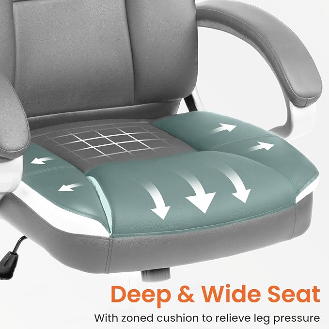 NEO Chair Office Desk Ergonomic Gaming Chair High Back Adjustable Computer Chair with Wheels and Lumbar Support Comfy Leather Executive Swivel (Grey)