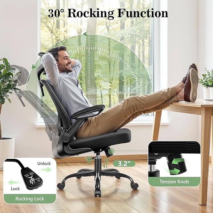 Ergonomic Office Desk Chair Comfy, High Back Mesh Office Desk Chairs with Adjustable Lumbar Support, Headrest, Flip-up Armrests, Home Computer Chair for Gaming, Work, 8 Pack