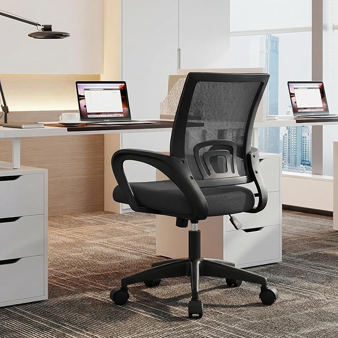 Magshion Ergonomic Office Chair Pack of 2, Mid-Back Mesh Desk Chair, Adjustable Swivel Computer Chair with Lumbar Support & Breathable Backrest for Gaming, Work, Study, 300 Lbs Capacity, Black