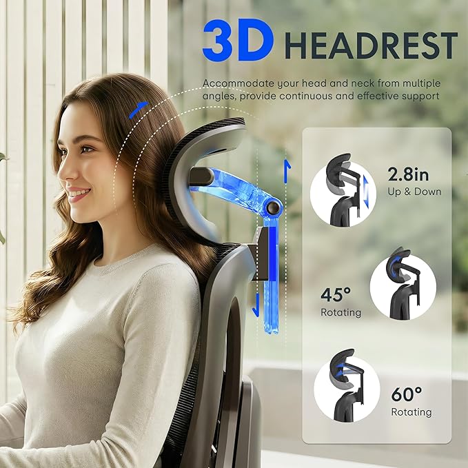 FLEXISPOT ErgoX Premium Ergonomic Office Chair with Footrest- Adjustable 3D Armrests, Dynamic Lumbar Support, Recline & Tilt Function, Mesh Seat, for Home & Office Use,Black