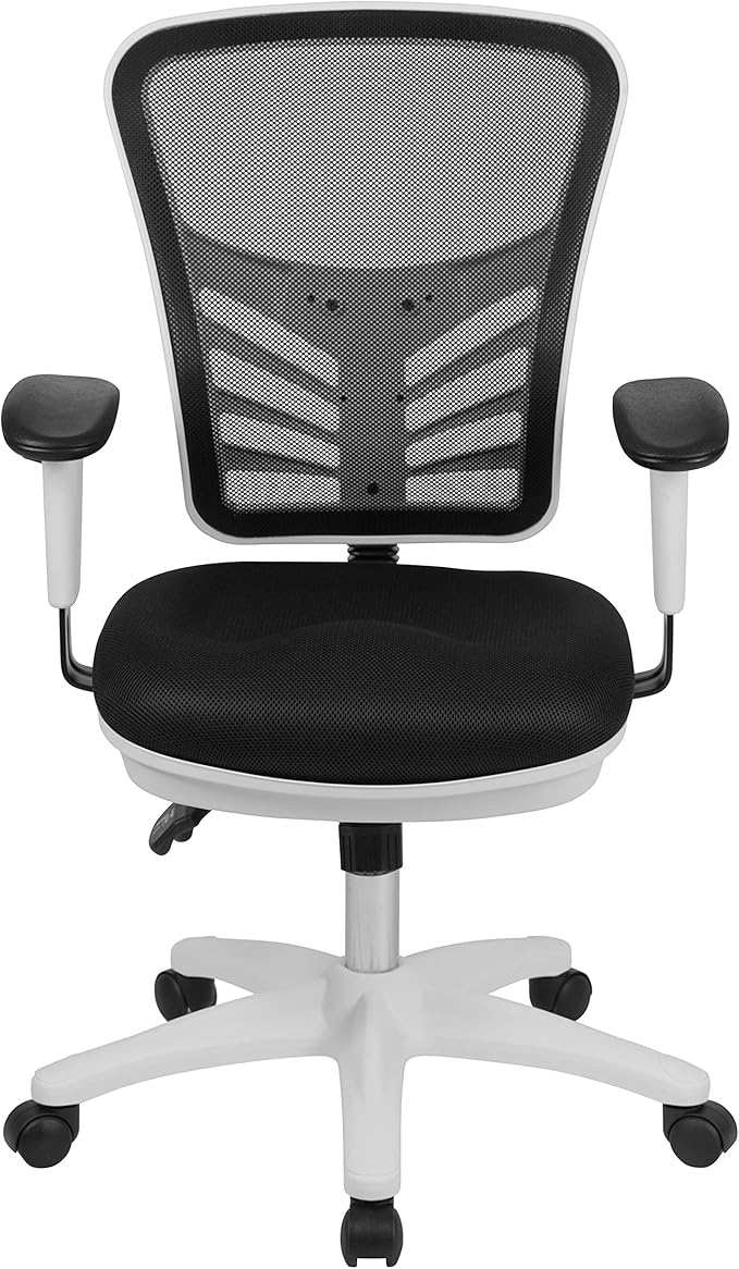 Flash Furniture Nicholas Mid-Back Swivel Office and Gaming Chair, Ergonomic Mesh Office Chair with Adjustable Lumbar Support and Height, Black/White
