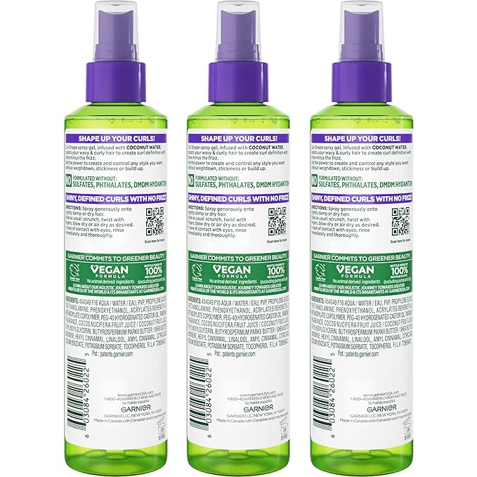 Garnier Fructis Style Curl Shape Defining Spray Gel for No Frizz, 8.5 Fl Oz, 3 Count (Packaging May Vary)