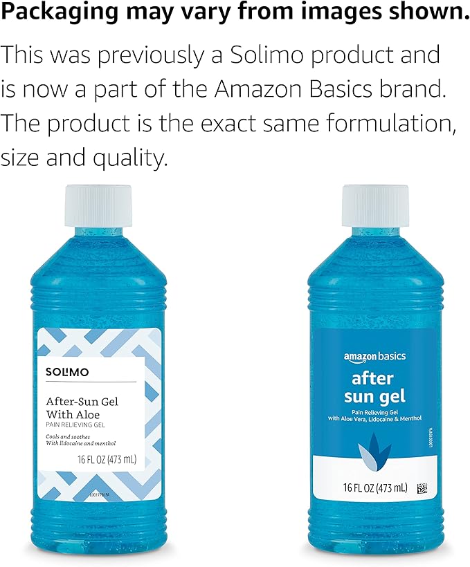Amazon Brand - Solimo After Sun Gel with Aloe, Lidocaine and Menthol, Sunburn Relief, Cooling and Soothing for Skin, 16 Fluid Ounce (1 Pack)