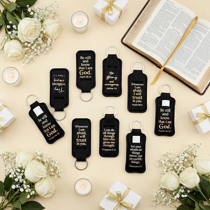 72 Pcs Christian Bible Lipstick Holder Key Chain Lip Balm Holder Gift Bulk with Metal Ring Lipstick Lip Gloss Pouch Religious Party Bible Inspiration Gift for Women Man Church(Classic)