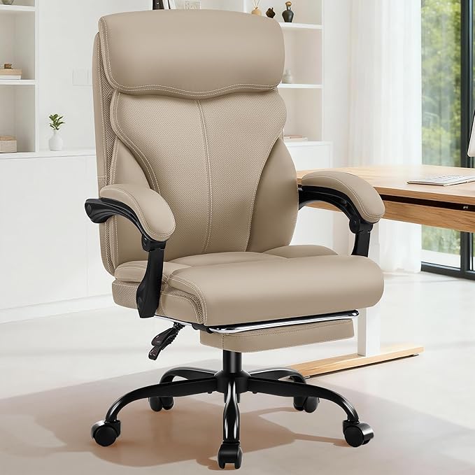 AreShark Office Chair - Ergonomic Comfortable High Back Computer Desk Chair with Foot Rest - Executive Breathable Swivel Rolling Reclining Leather Chair with Lumbar Support for Home Gaming Relaxing