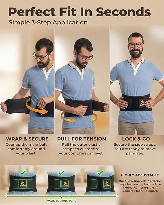 Sparthos Lumbar Support Belt – Adaptive Fit for Back Pain & Herniated Disc – Breathable & Adjustable Lower Back Brace with Lumbar Pad – for Men & Women – Fits 59-63″ Waist (XX-Large, Check Sizing)