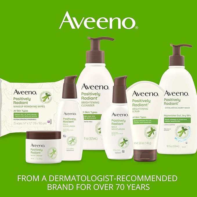 Aveeno Positively Radiant Face & Neck Night Cream with Tone Correcting Soy & Niacinamide, Night Cream Targets Dull Skin & Evens Skin Tone & Texture, Hypoallergenic, 1.7 oz