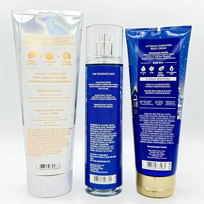 Bath & Body Works Frosted Coconut Snowball 3-Piece Set | Includes: Moisturizing Body Wash, Fine Fragrance Mist and Ultimate Hydration Body Cream