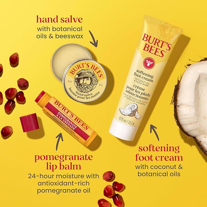 Burt's Bees Valentine's Day Gifts Ideas, Tips and Toes Kit, 6 Travel Size Products - Pomegranate Moisturizing Lip Balm, 2 Hand Creams, Foot Cream, Cuticle Cream, and Hand Salve