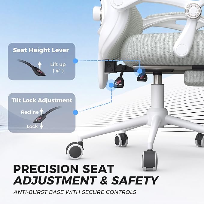 Ergonomic Office Chair with Footrest - Adjustable Lumbar Support & Headrest, 90-160° Reclining Mesh Back Computer Chair - Home Office/Gaming, 350lbs Capacity