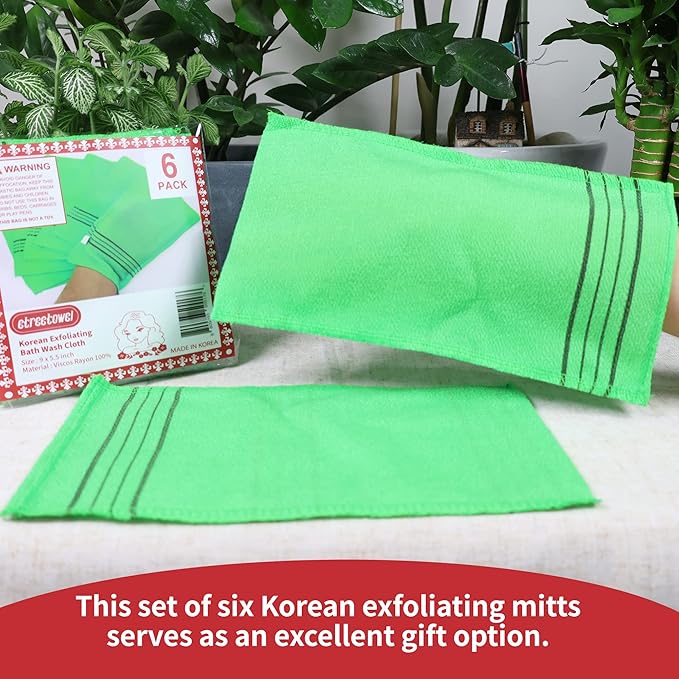 Extra Large Size 9.9" x 5.5" (6 PCs) Korean Asian Exfoliating Bath Washcloths Mitt Scrub for Body washcloth Glove Viscose Rayon Towel for Soft Skin Korea Made