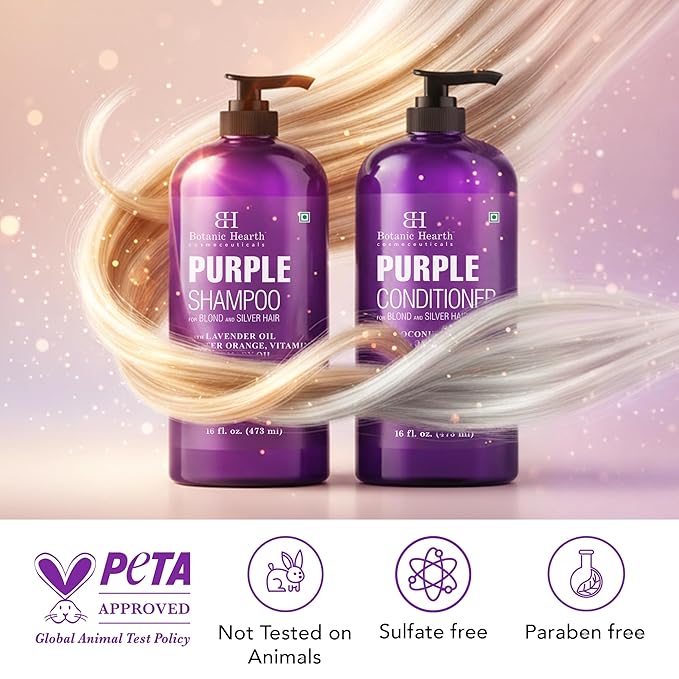 Botanic Hearth Purple Shampoo And Conditioner Set | For All Shades Of Blonde, Silver And Gray Hair | Enhances Highlights | Sulfate Free, Paraben Free, 16 Fl Oz Each