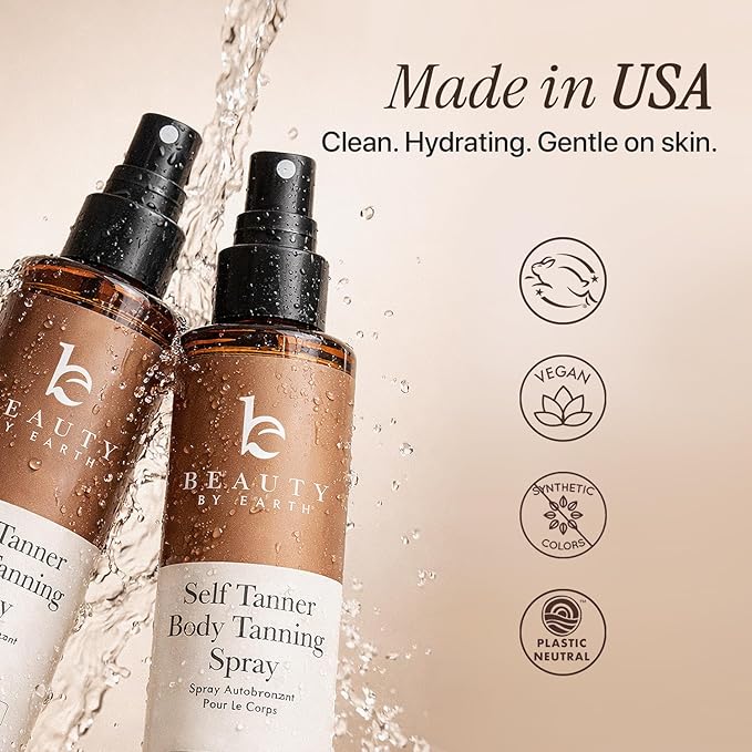 Self Tanner Spray - USA Made with Natural & Organic Ingredients, Fast Drying Spray Tan for Pale Skin, Non Toxic Gradual Tanning Spray, Sunless Tanning Water for Women & Men, Medium to Dark