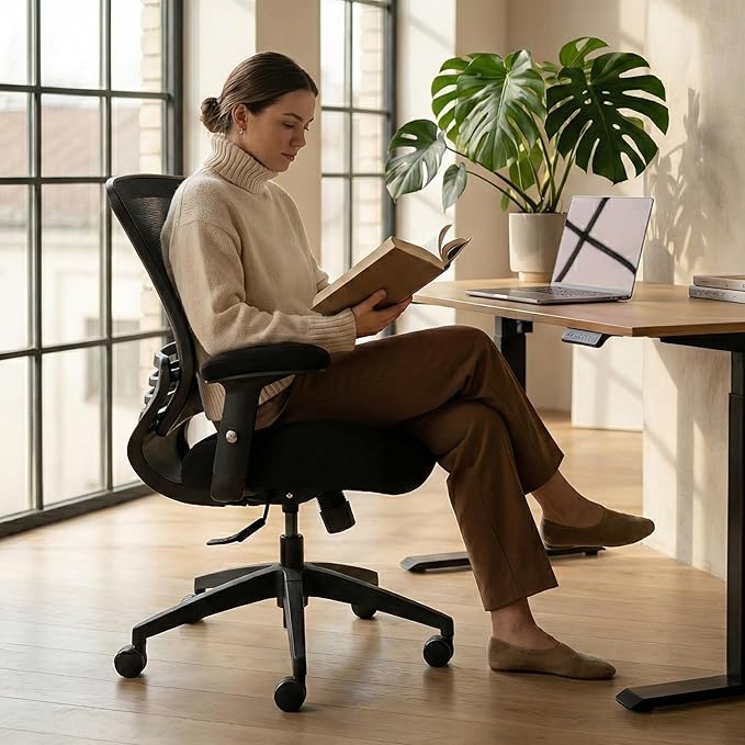 BOLISS Office Chair Mesh Ergonomic Super Soft Wide Cushion Computer Desk Chair Height Adjustable Arms(Black)