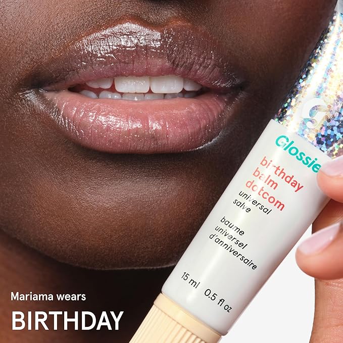 Glossier Balm Dotcom Hydrating Lip Balm - Universal Salve, Up to 12Hr Moisture - Lanolin, Beeswax & Castor Oil for Dry Lips, Cuticles & Skin - Birthday, Clear Soft Shimmer, 15ml