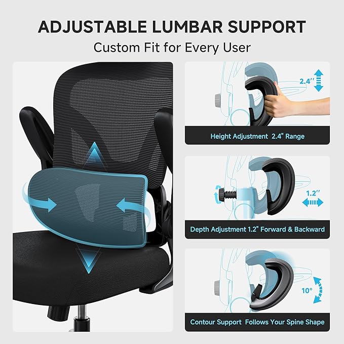 Mesh Office Chair, 330LBS Ergonomic Comfy Desk Chair with Adjustable Lumbar Support, Executive Computer Chairs for Home Office, Black