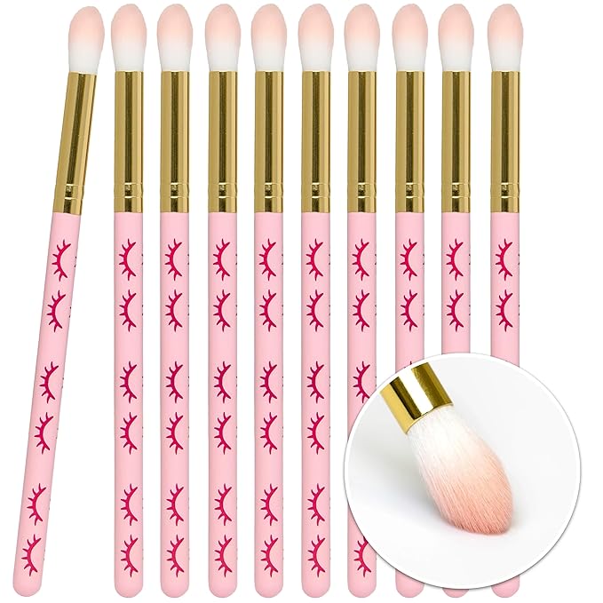 CURACORO Lash Shampoo Brushes Set, Eyelash Cleansing Brush For Cleansing Eyelash Extension, Soft and Comfortable Facial Makeup Remover Tools (Pink, Pack of 10)