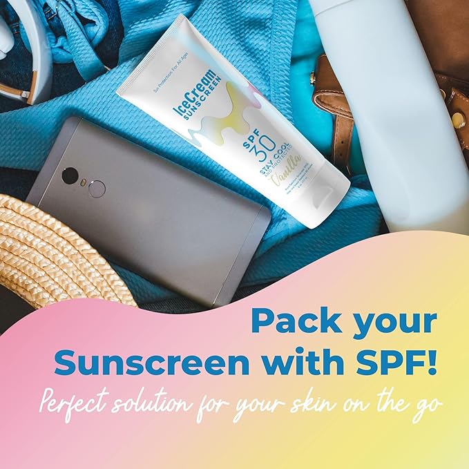 IceCream Broad Spectrum SPF 30 Sunscreen Lotion, Body & Face Lotion Sunblock Moisturizer with SPF, Water & Sweat-Resistant for 80 Minutes, Reef-Friendly & Cruelty-Free, 6oz (177ml) - Vanilla