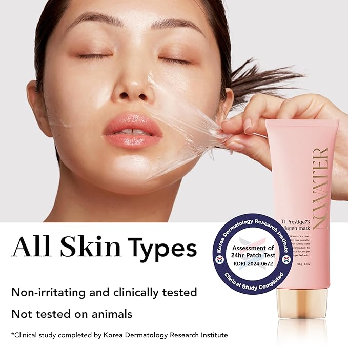 NOWATER Collagen Wrapping Mask for Glass Skin – Peel Off Korean Skincare with Hydrolyzed Collagen & 6 Peptides, Firming Anti-Aging Face Mask, Hydrating & Lifting (2.4 fl.oz)