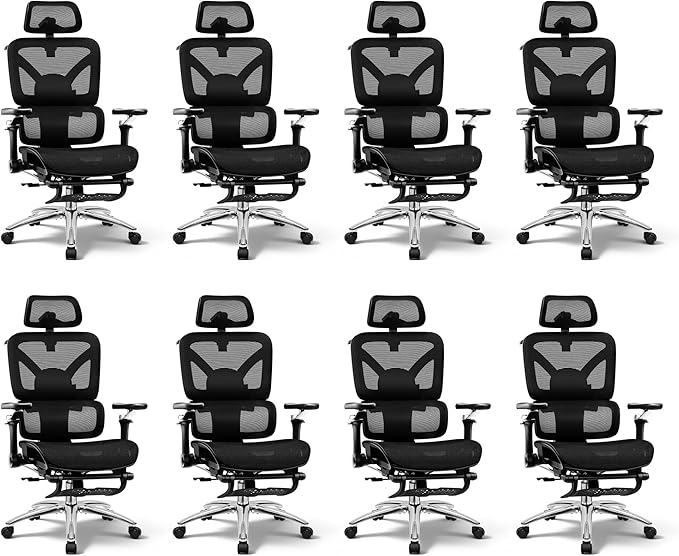 Ergonomic Office Chair with Footrest, Big and Tall Home Desk Chair, High Back Rolling Computer Chair with 5D Flip-Up Arms and Lumbar Support, Comfy Gaming Chair, Black-8 Pack