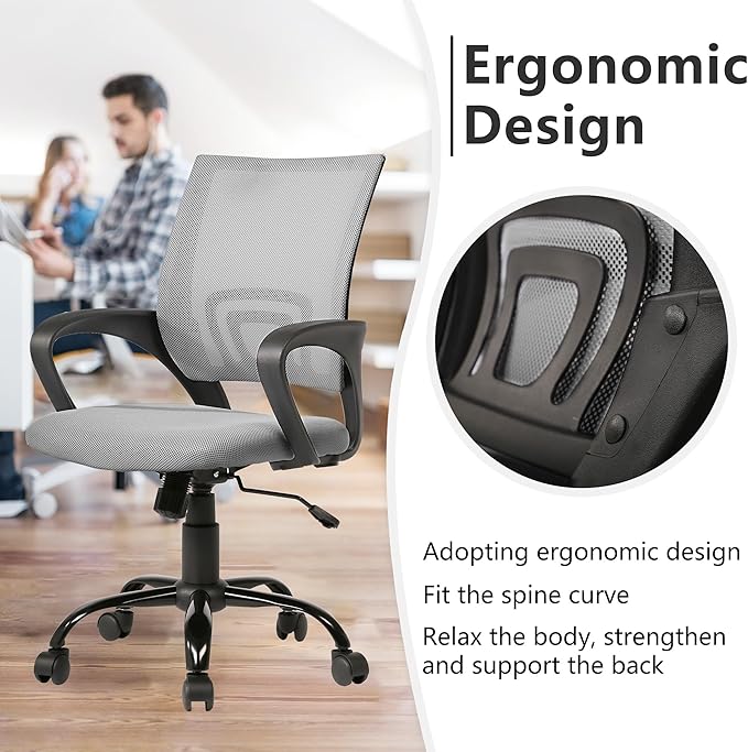 PayLessHere Office Computer Chair Ergonomic Cheap Desk Chair Adjustable Comfortable Mid Back Task Rolling Swivel with Lumbar Support for Home Office (Pack of 1, Grey)