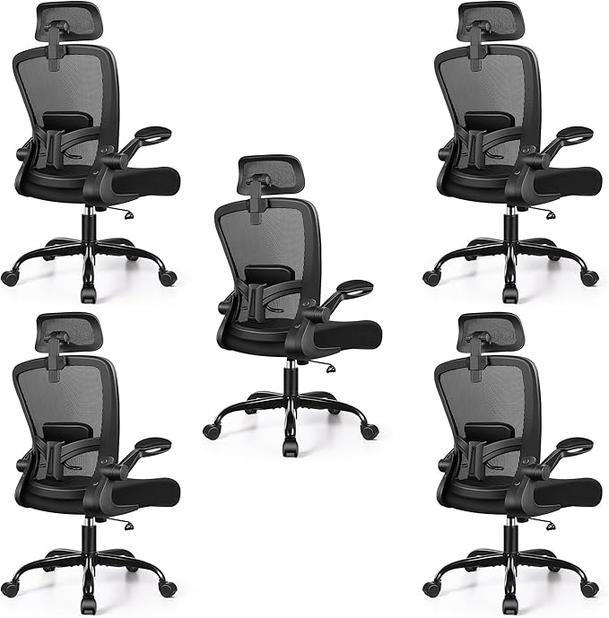 FelixKing Office Chair, Desk Chair with Adjustable Lumbar Support, Ergonomic Computer Chair with High Back and Armrest, Adjustable Height Gaming Chair Home Office Swivel Chair, Pack of 5, Black