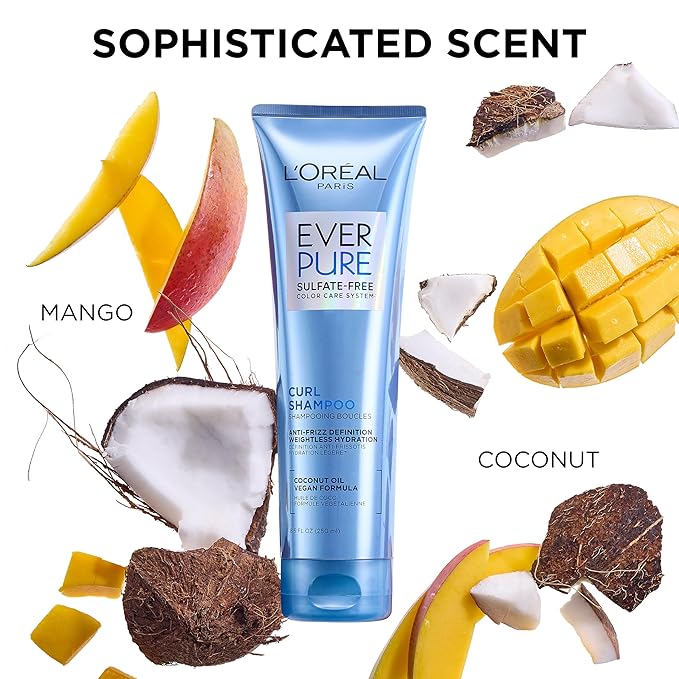L'Oreal Paris Sulfate Free Conditioner for Curly Hair, Lightweight, Anti-Frizz Hair Care with Coconut Oil, EverPure, 8.5 Fl Oz (Packaging May Vary)