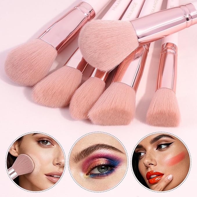 MAANGE 30Pcs Professional Makeup Brush Set with Case – Premium Synthetic Brushes for Foundation, Powder, Blush, Eyeshadow & Blending,Pink