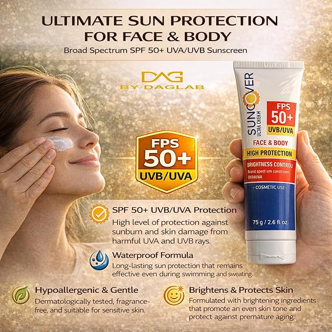 SUNCOVER ULTRA CREAM SPF 50+ UVB/UVA - High Protection for Face and Body, Hypoallergenic, Waterproof, Soft Texture, Daily Care Sunscreen