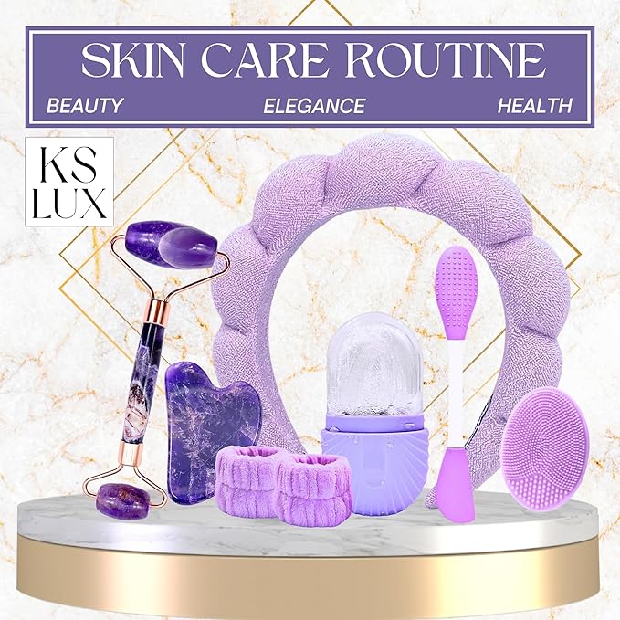 Skincare tools set, facial accessories for skincare, teen skin care kit with jade roller and gua sha set, self care tools, clean girl aesthetic gifts, face kits with gua sha and ice roller KS LUX