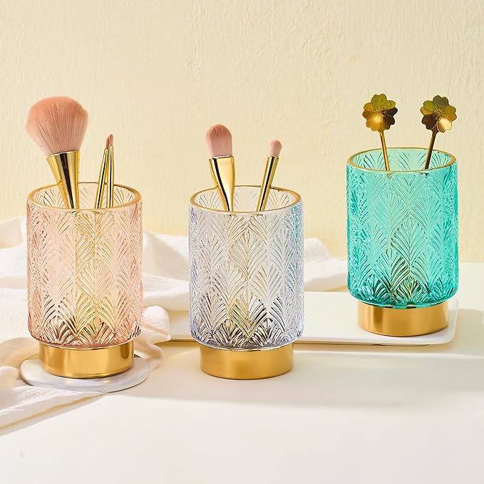 Makeup Brush Holder Organizer,Toothbrush Holders,Desk Pen Pencil Holder,Multifunctional Vintage Glass Brush Cup（A42-10-US）