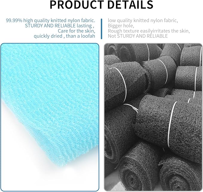 4 Pack Exfoliating Washcloths Body Scrubber Back Scrubber for Shower - Japanese Korean Style Body Scrubber Back Scrubber, Luffah Towel Net Sponge Loofah, Deep Clean Dead Skin for Smooth Skin