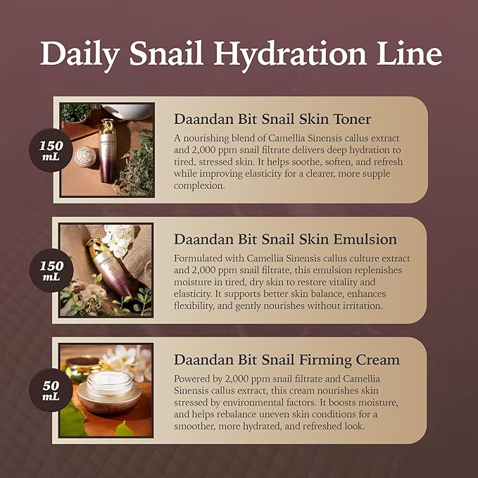Jigott - Daandan Bit Royal Premium Snail 3 Set, Snail Skin Toner 150ml, Snail Skin Emulsion 150ml, Snail Firming Cream 50ml, Snail Skin Toner Sample 30ml, Snail Skin Emulsion 30ml
