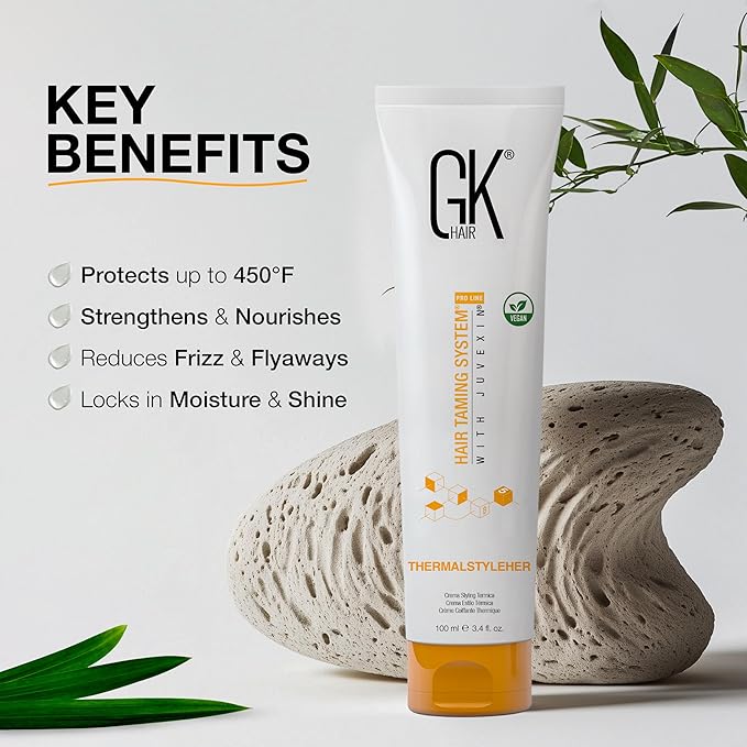 GK HAIR Thermastylher Cream 3.4 oz – Heat Protectant Styling Cream, Blow Dry Cream for Frizz Control, Smooth & Strengthen Hair, Heat Protection for All Hair Types