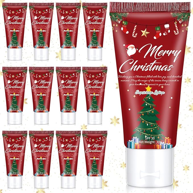 12 Pcs Mini Sunscreen Bulk for Summer Travel Size Spf 30 Water Resistant Sunscreen Lotion Bulk for Thank You Gifts Hawaiian Wedding Bridal Party Favors for Pool Wedding(Christmas)