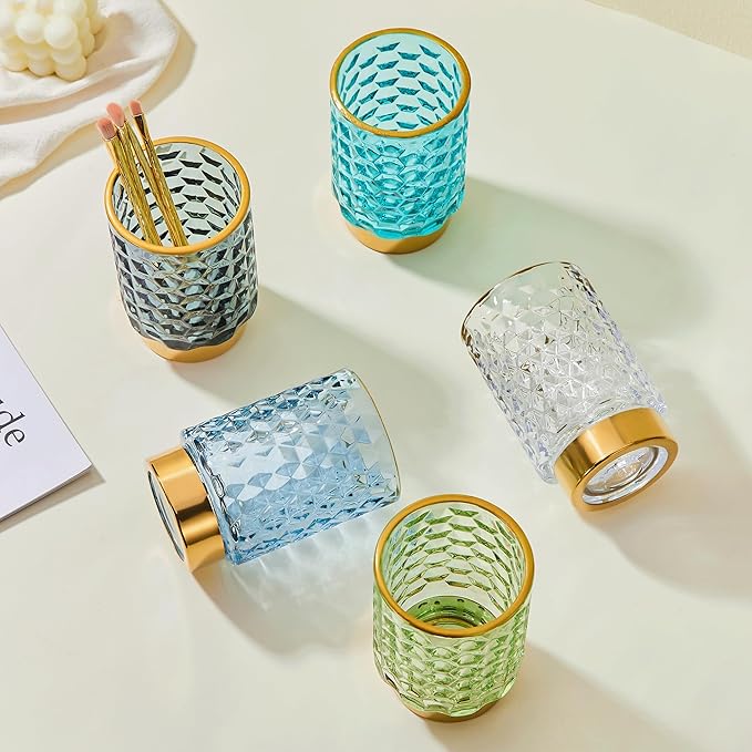 Makeup Brush Holder Organizer,Toothbrush Holders,Desk Pen Pencil Holder,Multifunctional Vintage Glass Brush Cup（A46-9-US）