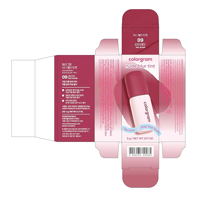 COLORGRAM NUDE BLUR TINT 09 RED BOMB | K-Beauty Makeup, Soft-Focus Matte Lip Stain, 2-in-1 Lip & Cheek