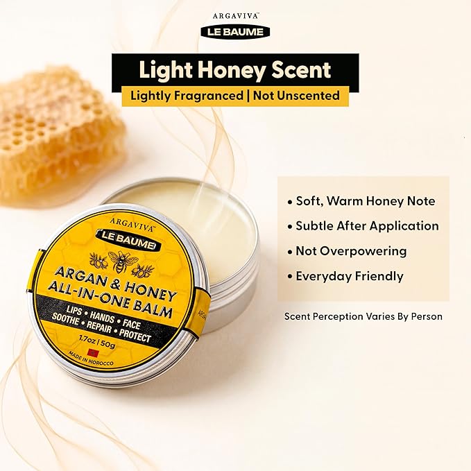 Le Baume French Lip Balm Lip Moisturizer in Tin, Moroccan Argan Oil and Honey, All-In-One Multi-Use Skin Balm for Chapped Lips Hands Face, Waterless, Non-Greasy, Travel Friendly, 1.7 Oz